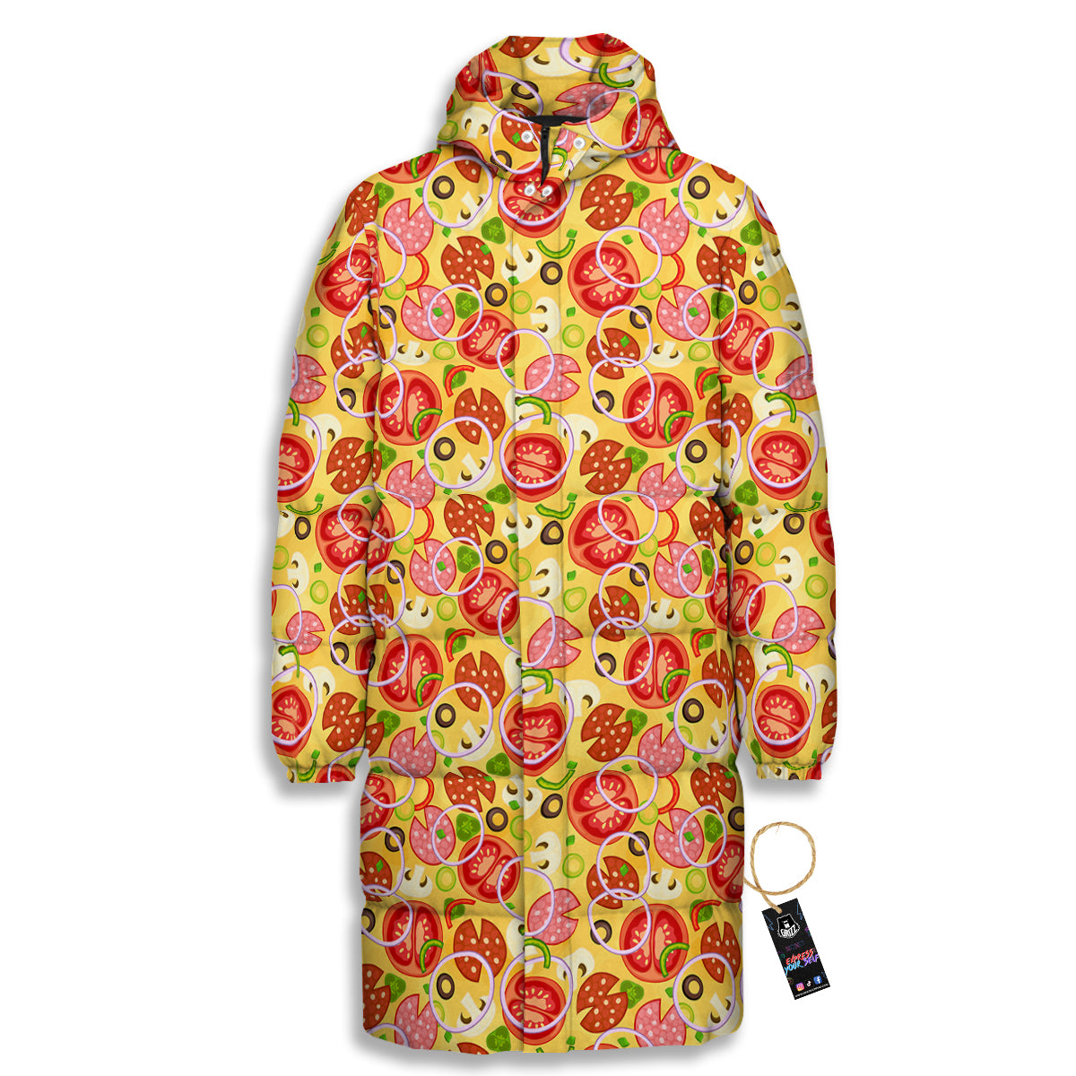 Pizza And Different Ingredients Print Pattern Long Down Jacket