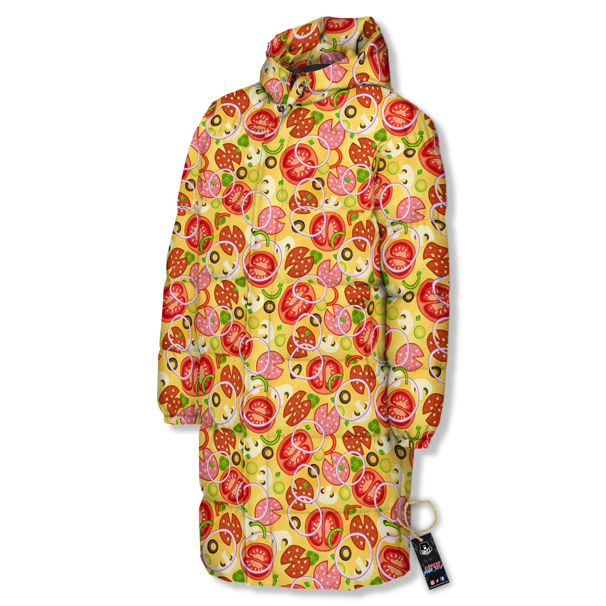 Pizza And Different Ingredients Print Pattern Long Down Jacket