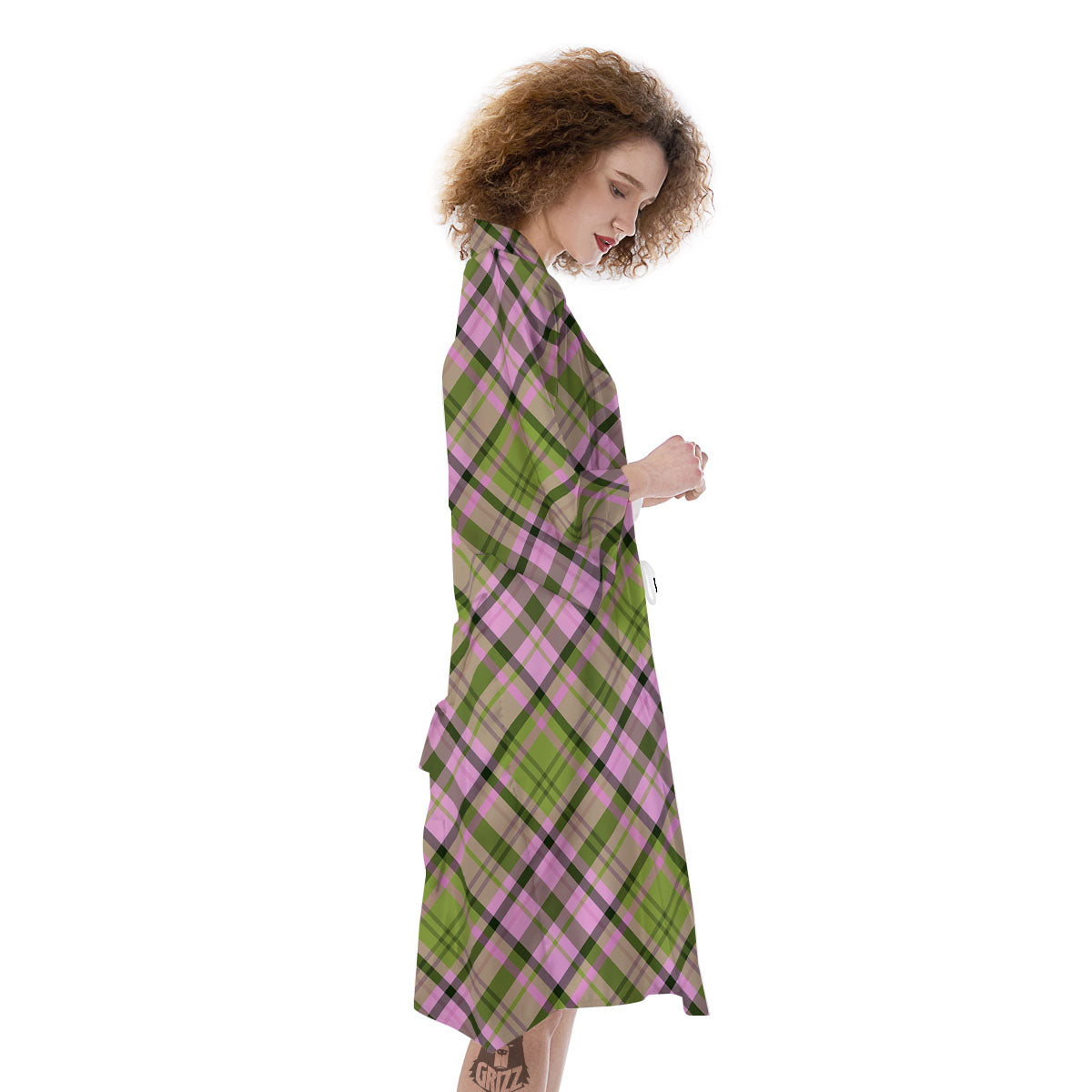Plaid Green And Pink Print Pattern Kimono-grizzshop
