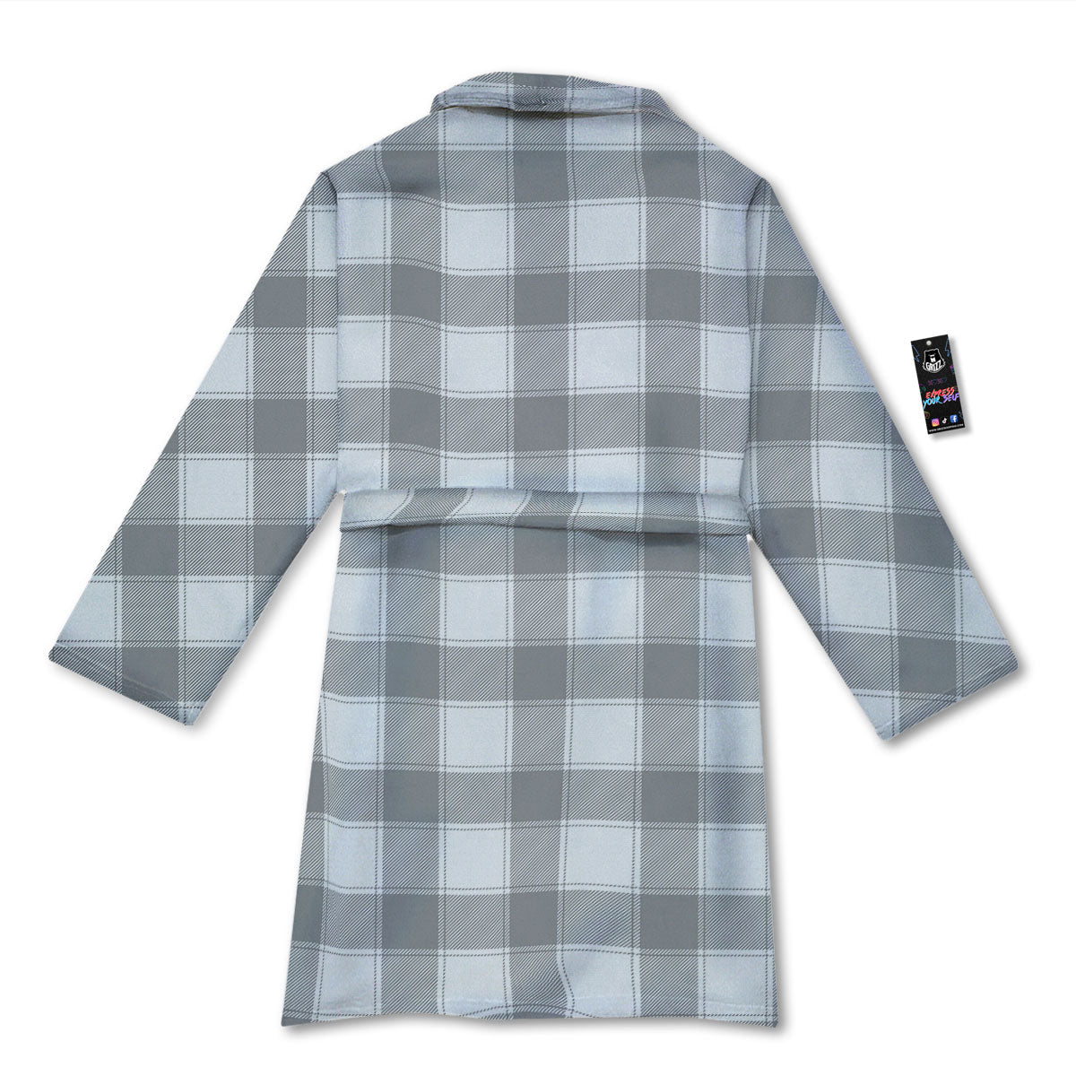 Plaid Grey And White Print Pattern Bathrobe-grizzshop