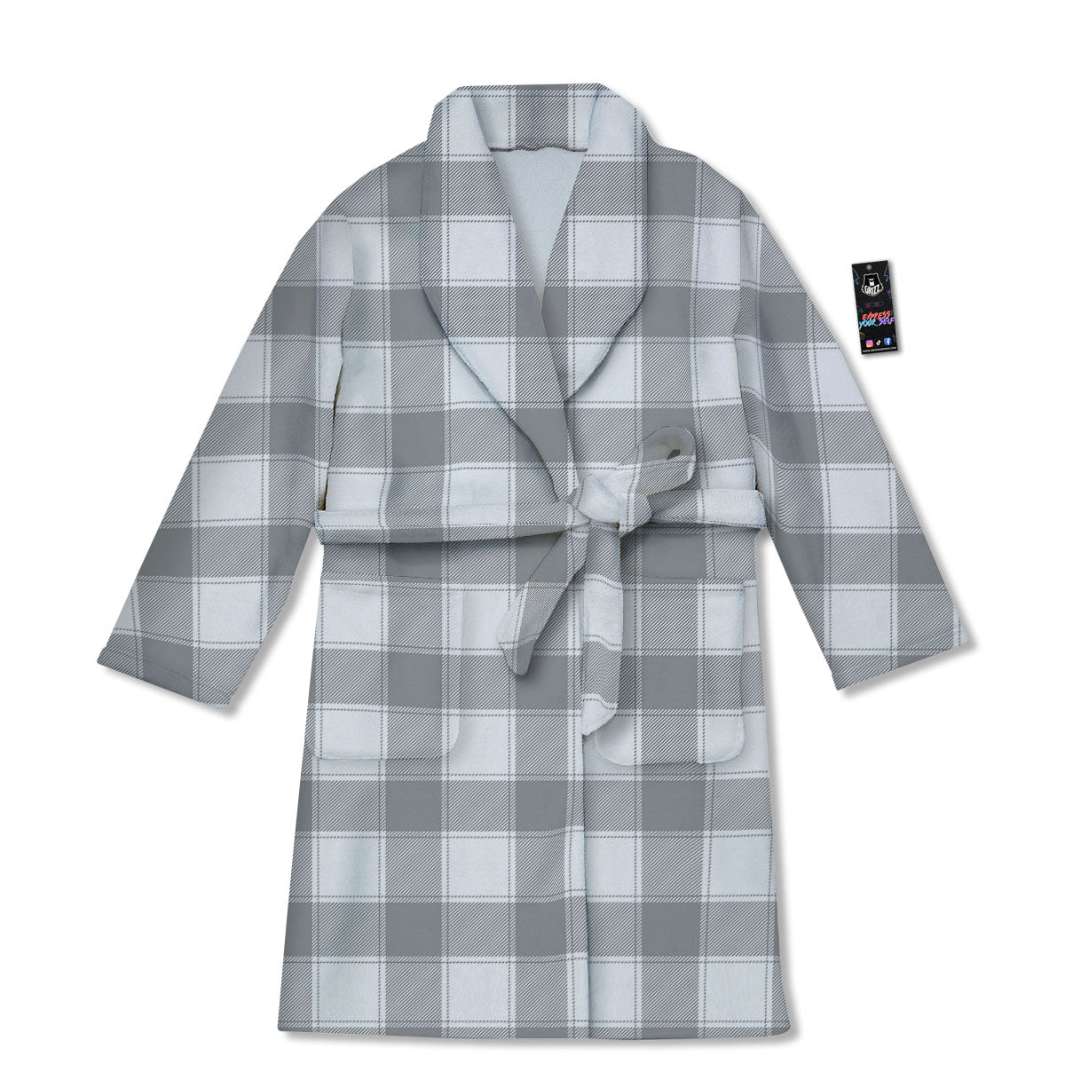 Plaid Grey And White Print Pattern Bathrobe-grizzshop