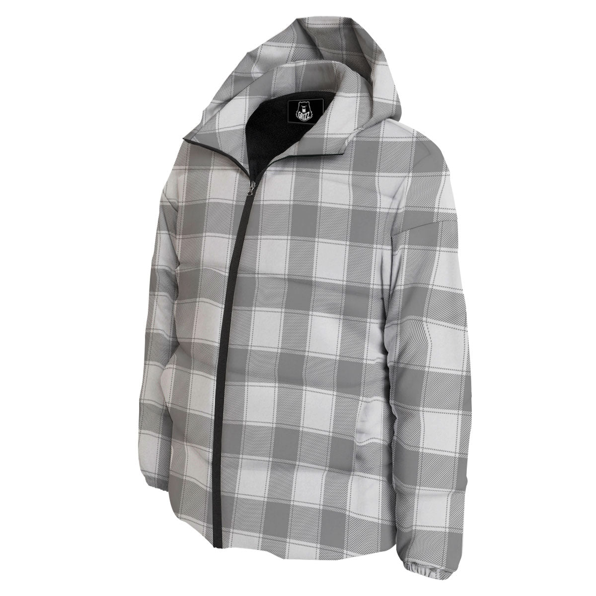 Plaid Grey And White Print Pattern Down Jacket-grizzshop