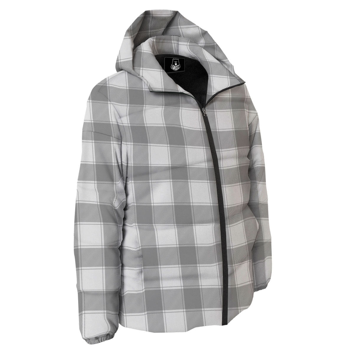 Plaid Grey And White Print Pattern Down Jacket-grizzshop
