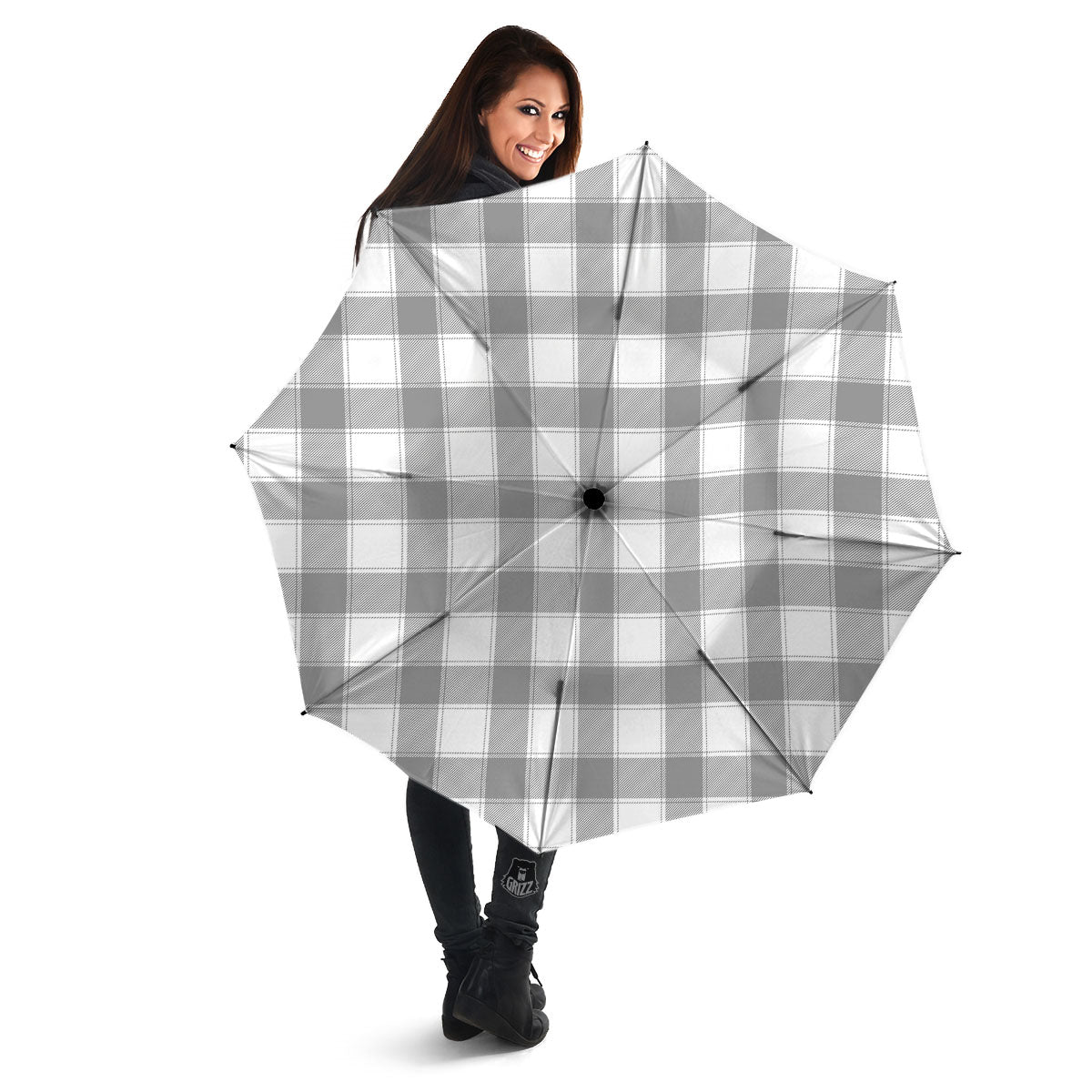 Plaid Grey And White Print Pattern Umbrella-grizzshop