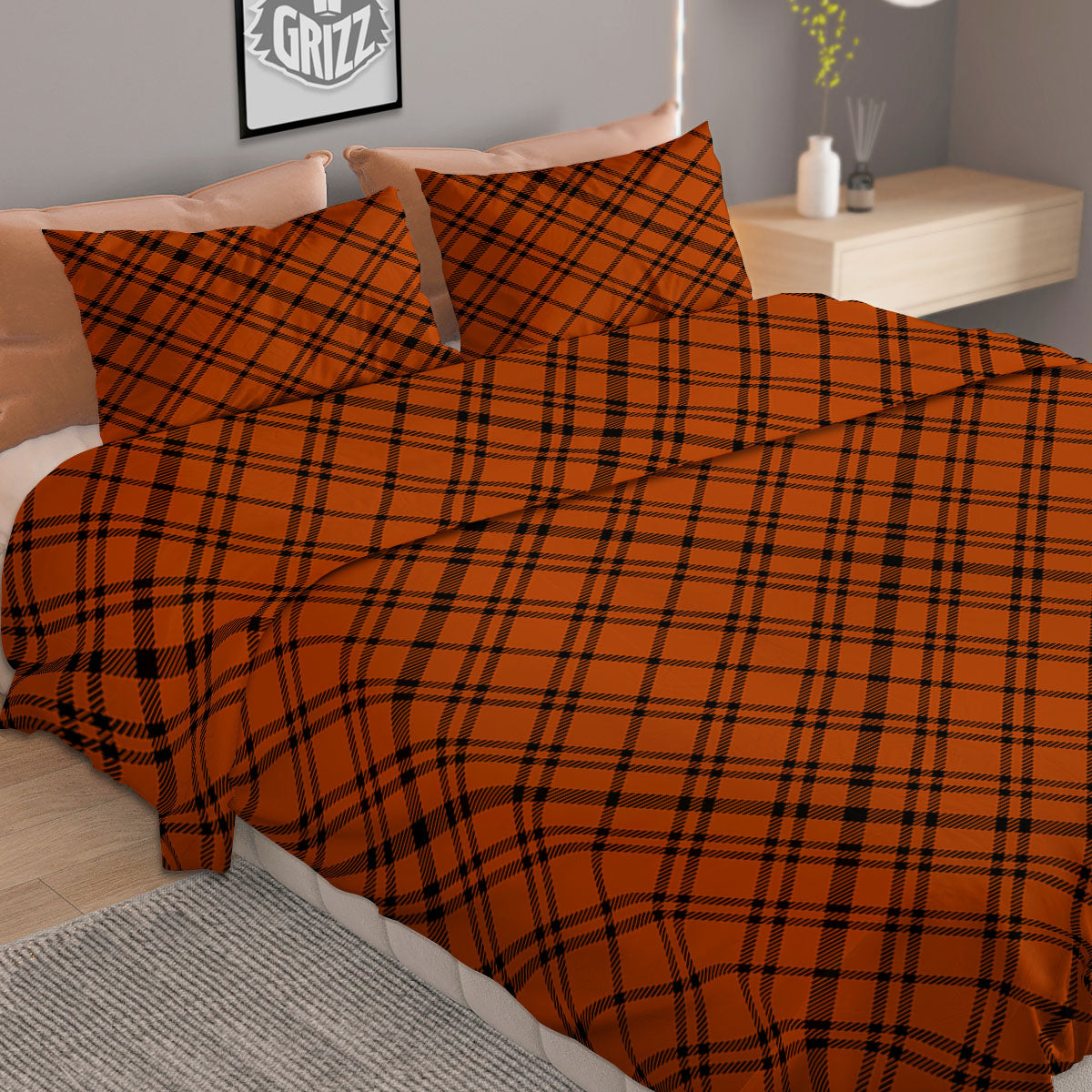 Plaid Halloween Print Pattern Duvet Cover Bedding Set