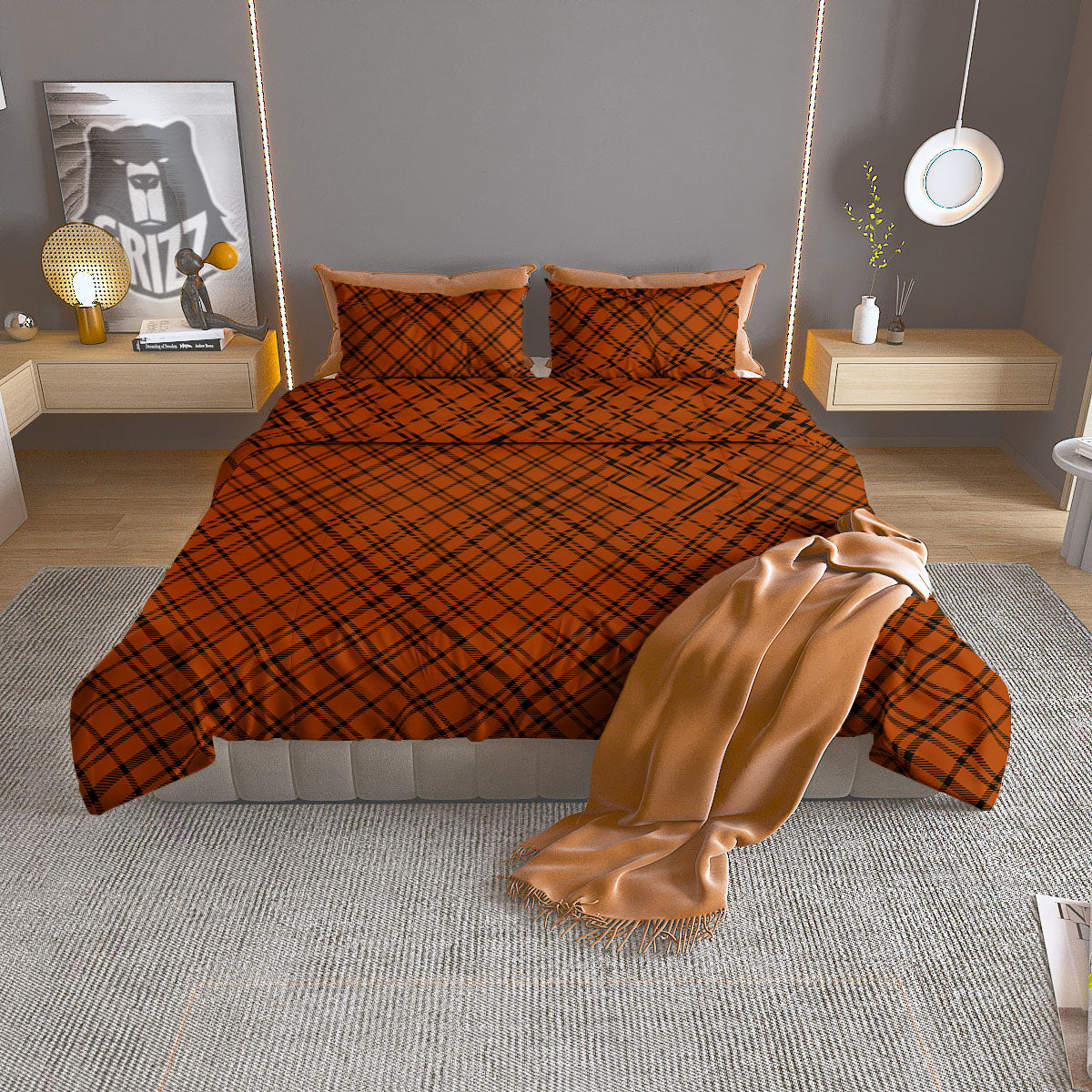 Plaid Halloween Print Pattern Duvet Cover Bedding Set