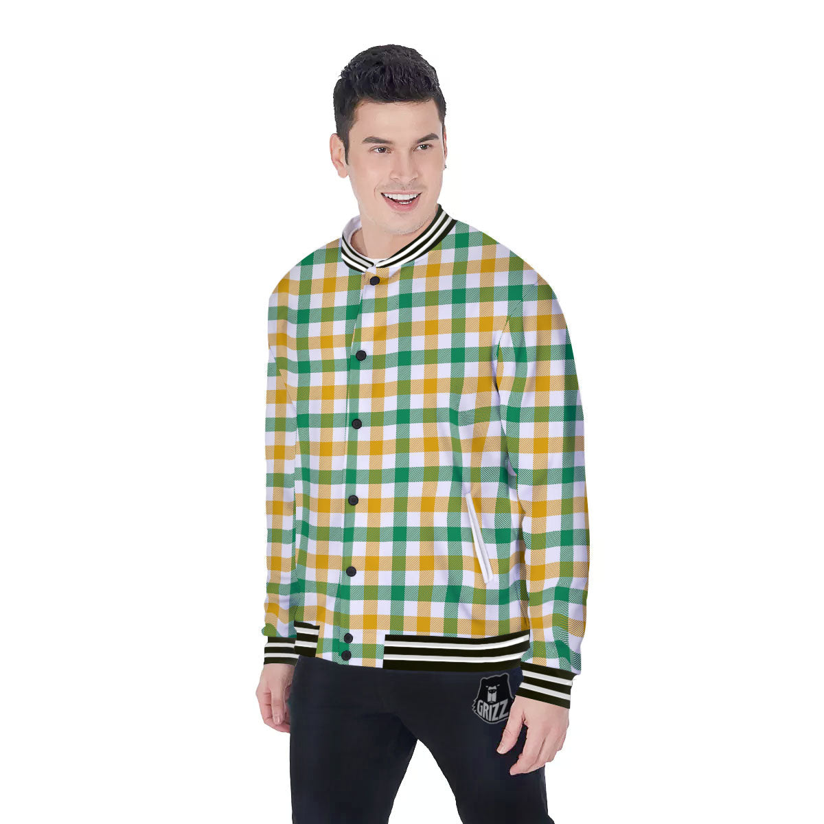 Plaid Irish Buffalo Print Pattern Baseball Jacket-grizzshop