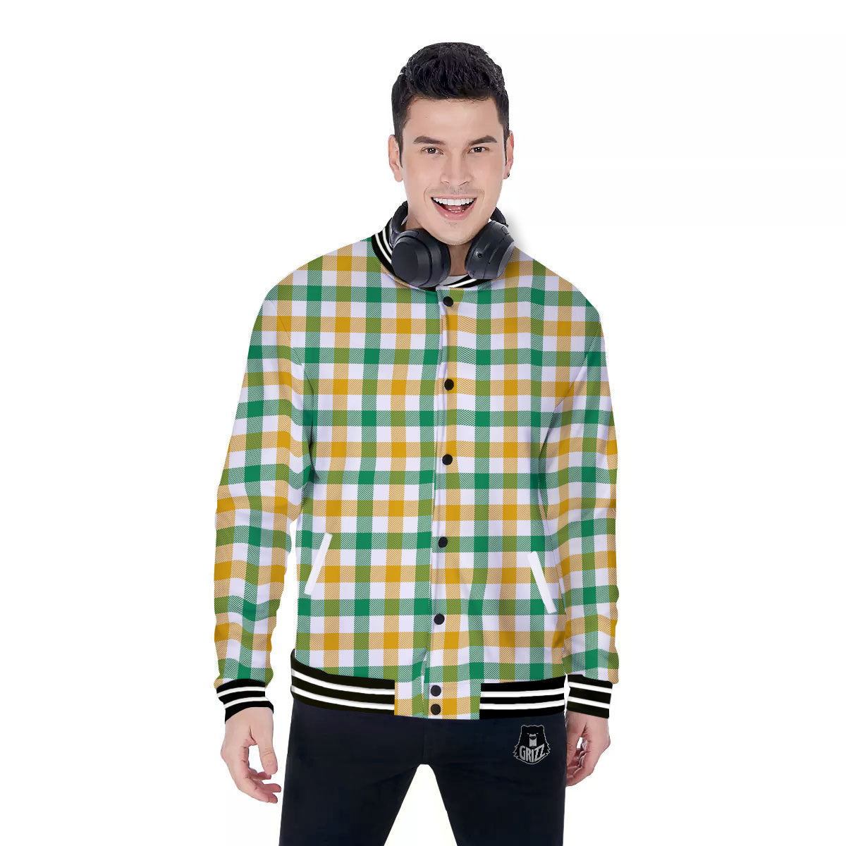 Plaid Irish Buffalo Print Pattern Baseball Jacket-grizzshop