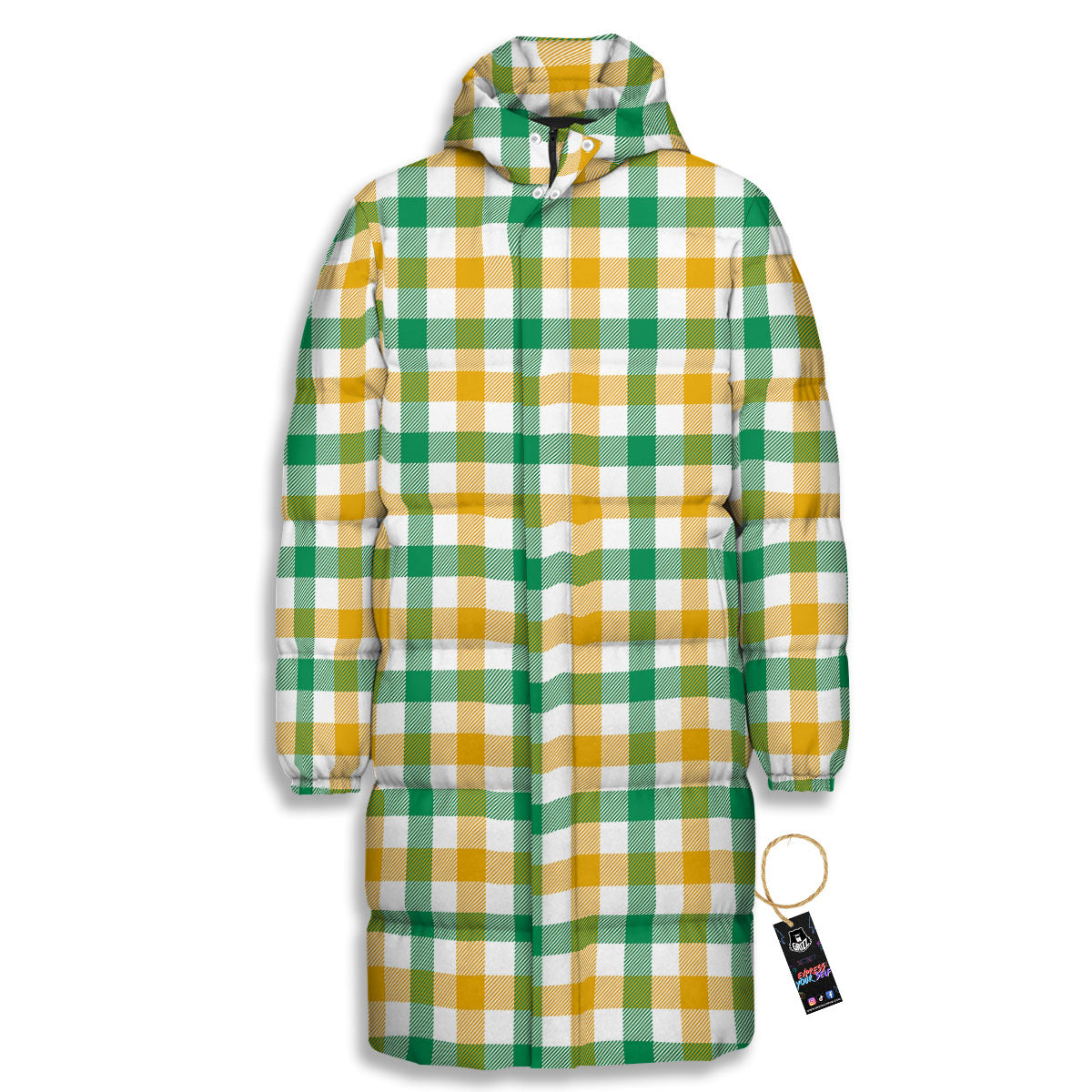 Plaid Irish Buffalo Print Pattern Long Down Jacket-grizzshop