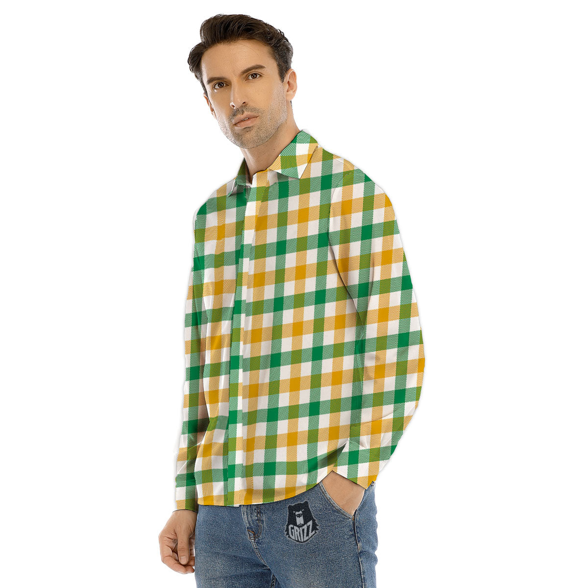 Plaid Irish Buffalo Print Pattern Men's Dress Shirts-grizzshop
