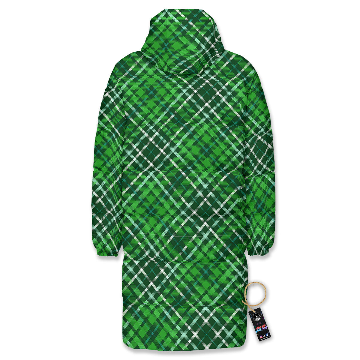 Plaid Irish Print Pattern Long Down Jacket-grizzshop