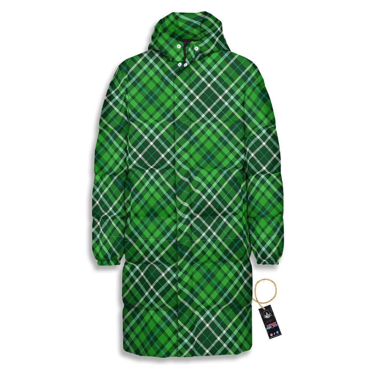 Plaid Irish Print Pattern Long Down Jacket-grizzshop