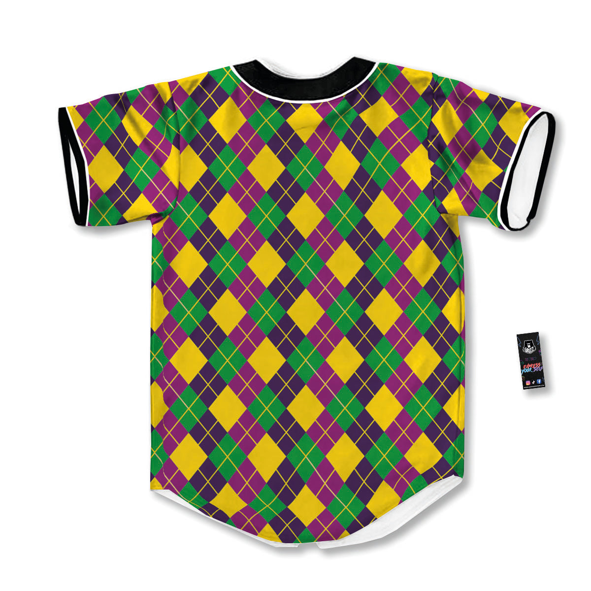 Plaid Mardi Gras Print Pattern Baseball Jersey-grizzshop