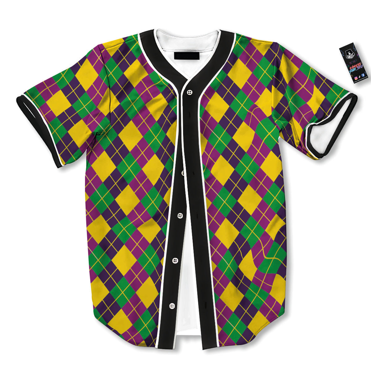 Plaid Mardi Gras Print Pattern Baseball Jersey-grizzshop