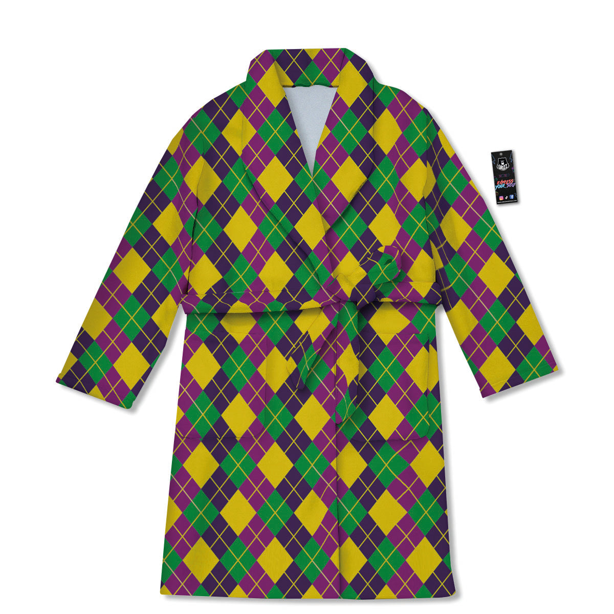 Plaid Mardi Gras Print Pattern Bathrobe-grizzshop