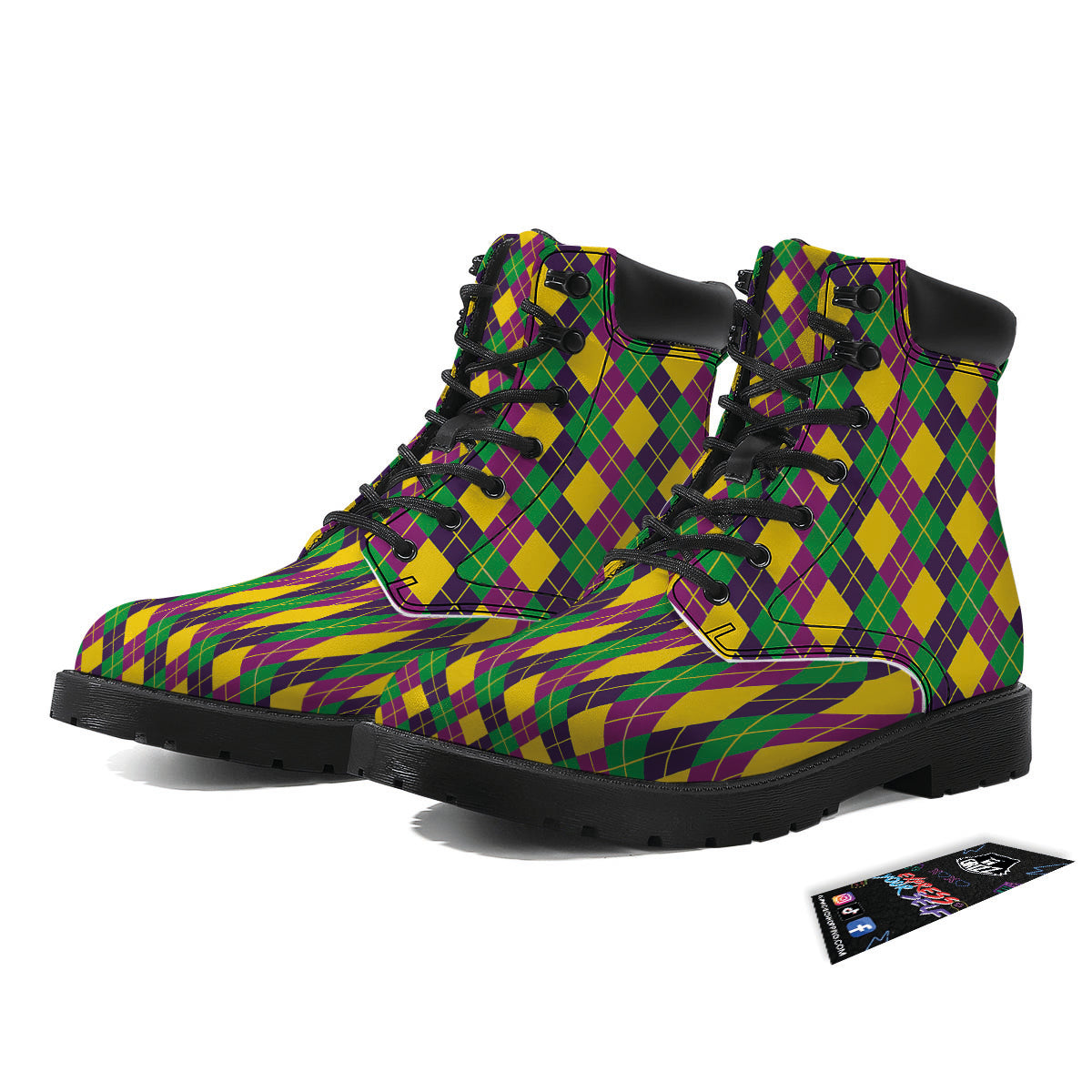 Plaid Mardi Gras Print Pattern Boots-grizzshop