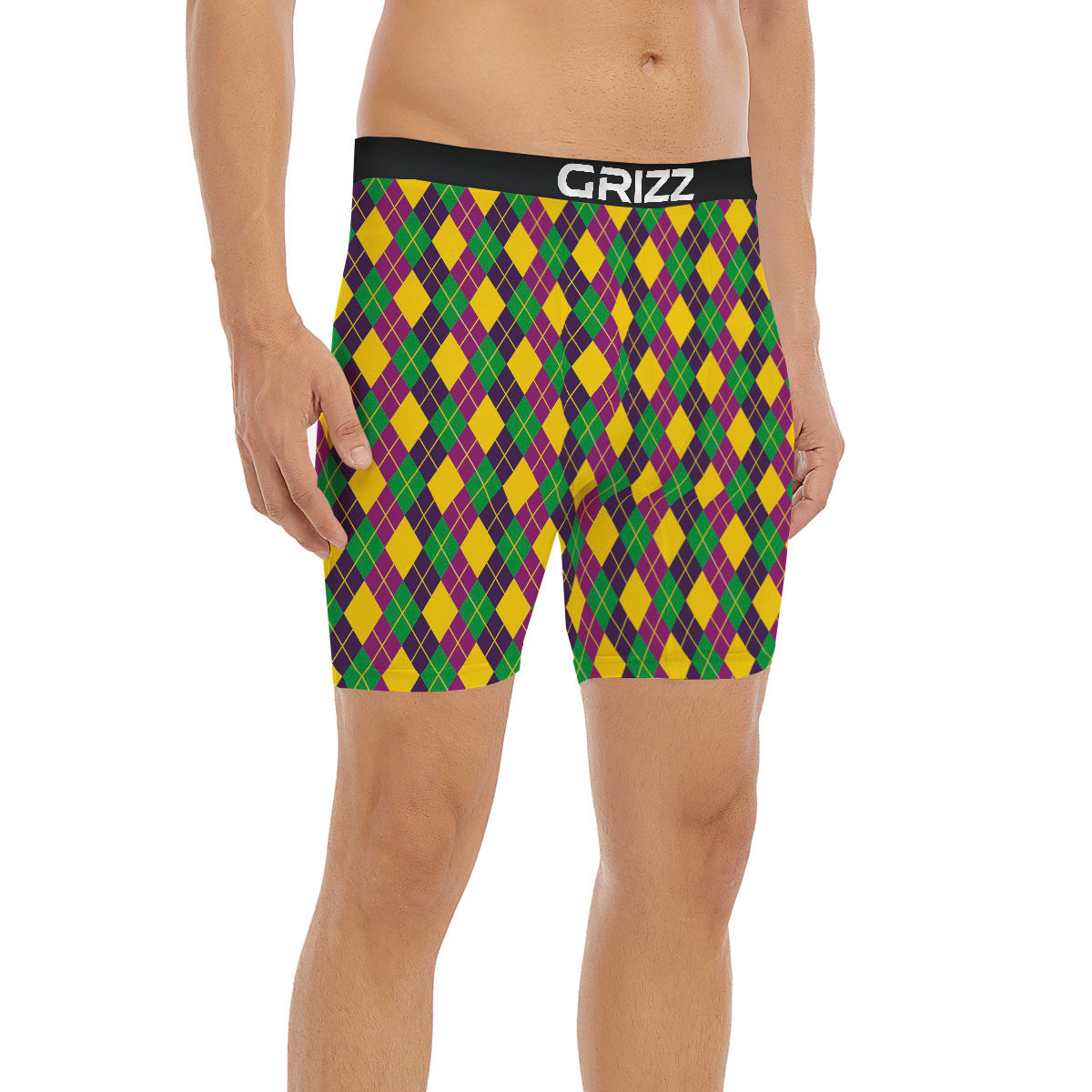 Plaid Mardi Gras Print Pattern Boxer Briefs-grizzshop