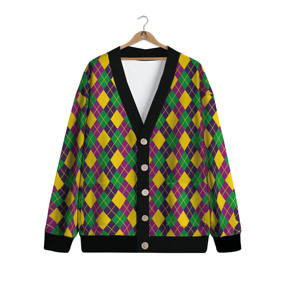 Plaid Mardi Gras Print Pattern Cardigan-grizzshop