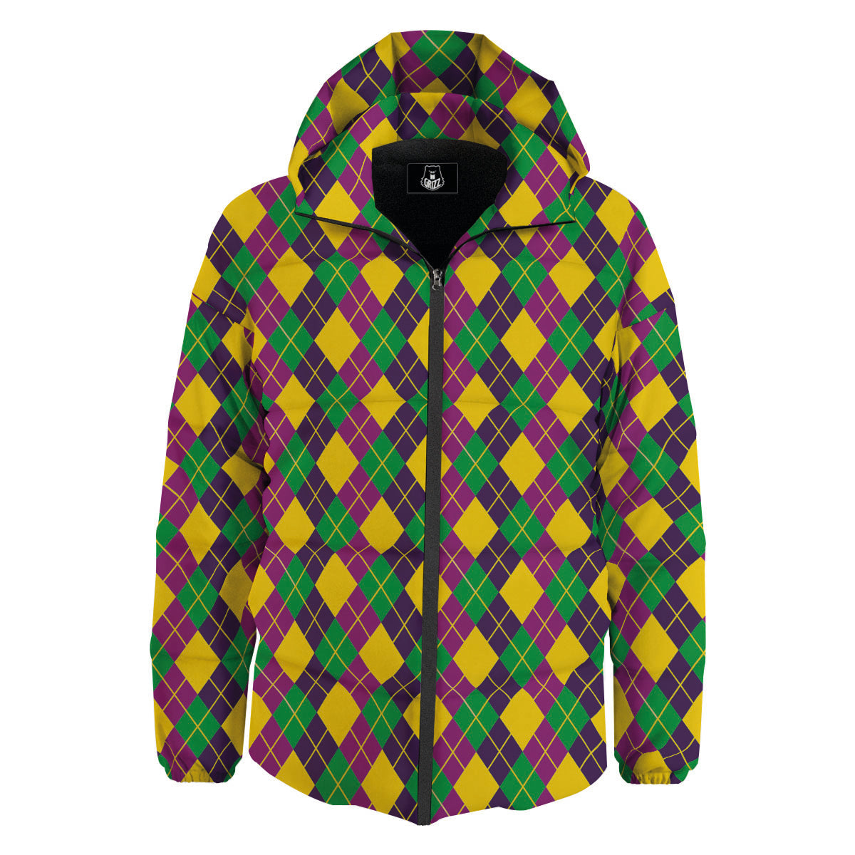 Plaid Mardi Gras Print Pattern Down Jacket-grizzshop