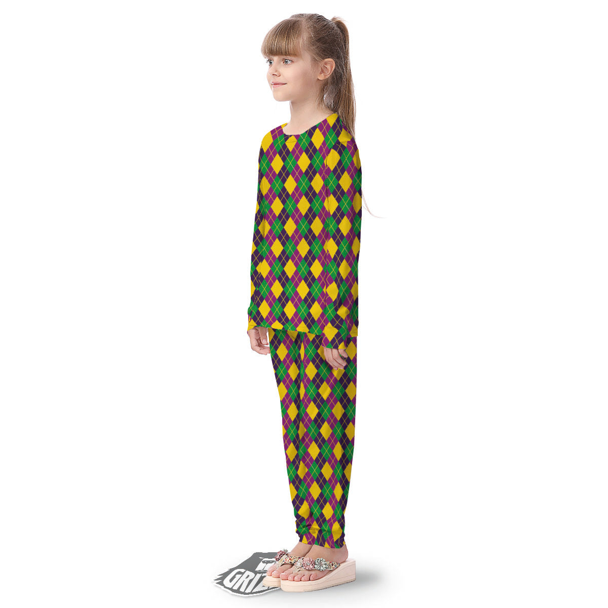 Plaid Mardi Gras Print Pattern Kid's Pajamas-grizzshop