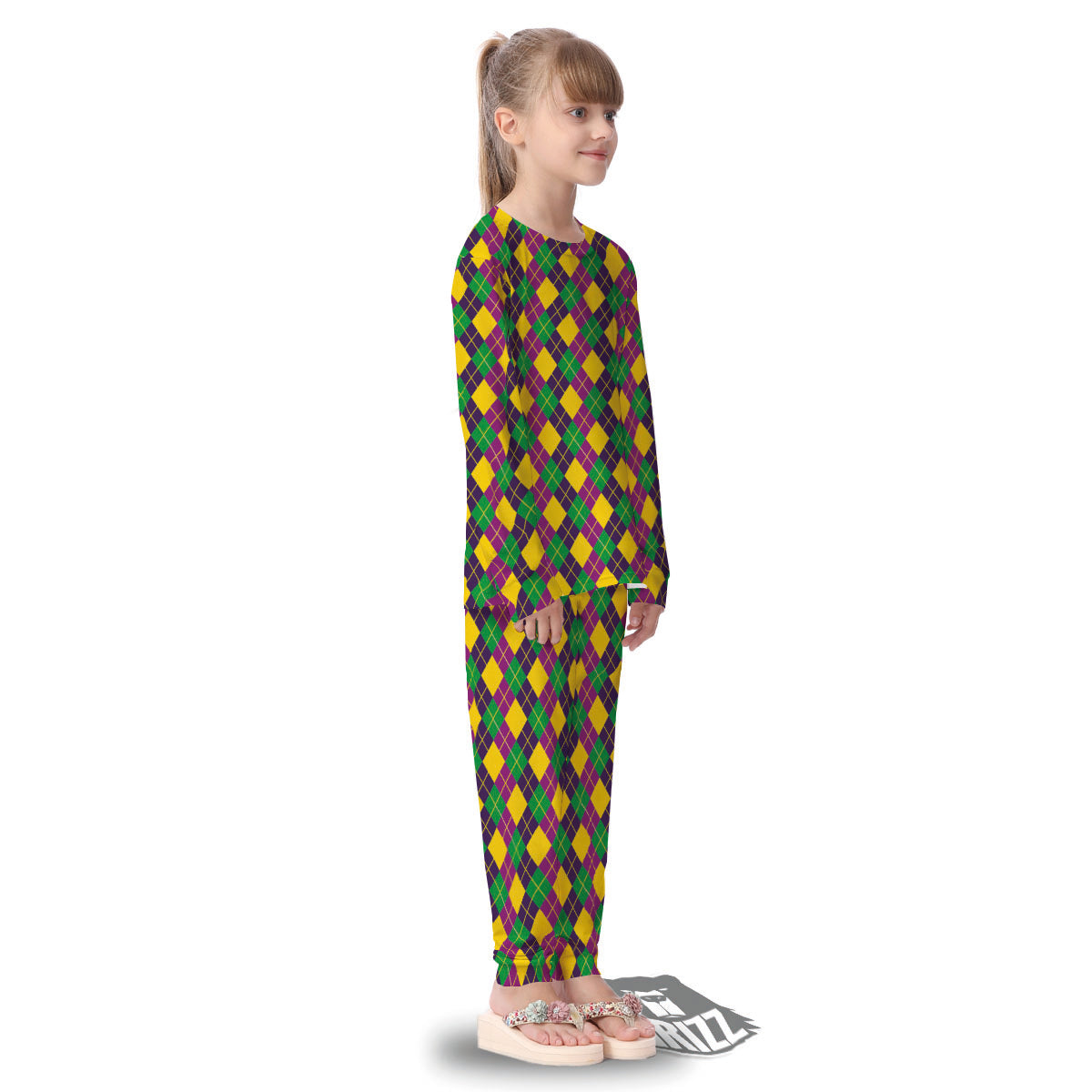 Plaid Mardi Gras Print Pattern Kid's Pajamas-grizzshop