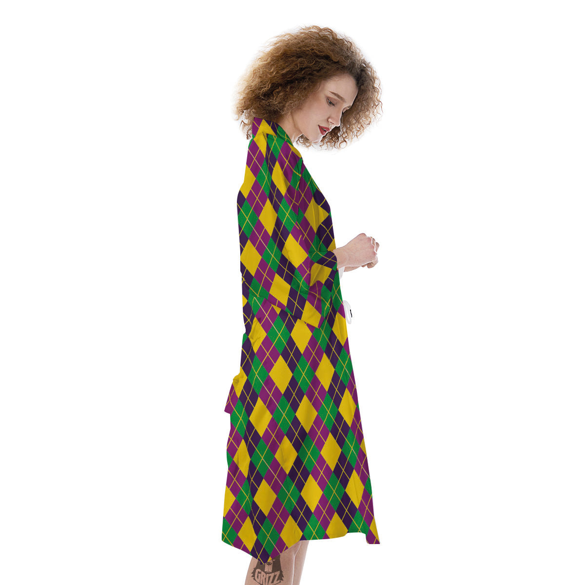 Plaid Mardi Gras Print Pattern Kimono-grizzshop