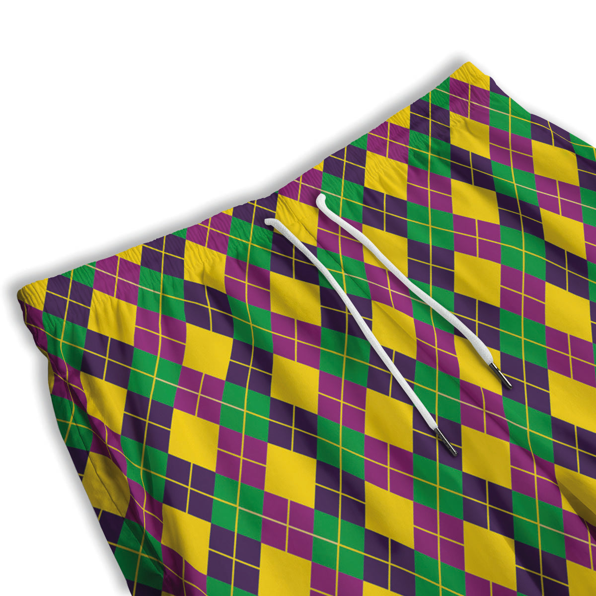 Plaid Mardi Gras Print Pattern Men's Athletic Shorts