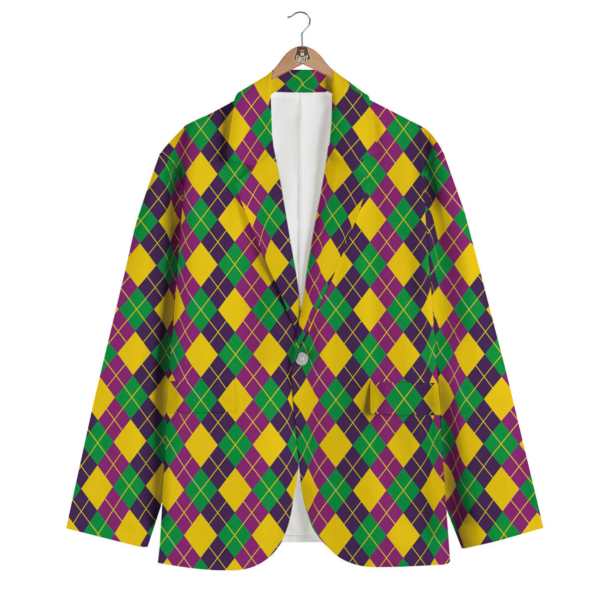 Plaid Mardi Gras Print Pattern Men's Blazer-grizzshop
