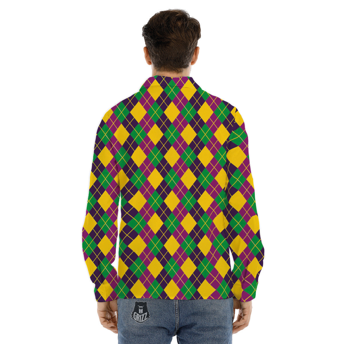 Plaid Mardi Gras Print Pattern Men's Dress Shirts-grizzshop