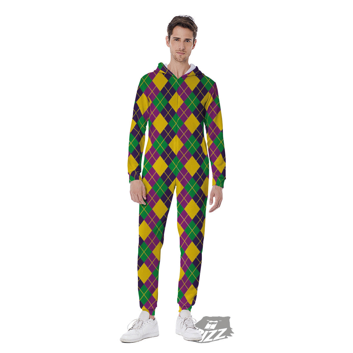 Plaid Mardi Gras Print Pattern Men's Jumpsuit-grizzshop