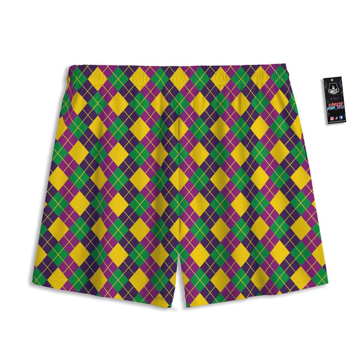 Plaid Mardi Gras Print Pattern Mesh Shorts