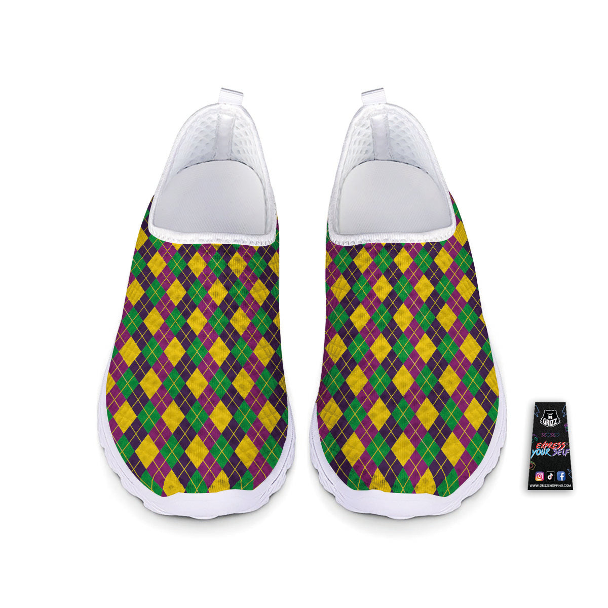 Plaid Mardi Gras Print Pattern Nurse Shoes-grizzshop