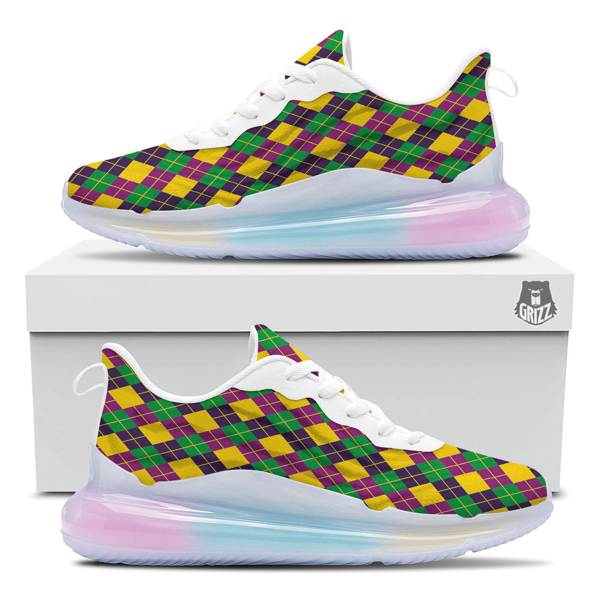 Plaid Mardi Gras Print Pattern Running Sneakers-grizzshop
