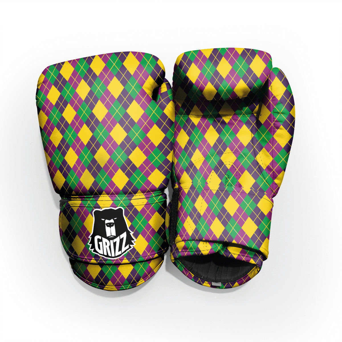 Plaid Mardi Gras Print Pattern Pro Boxing Glove