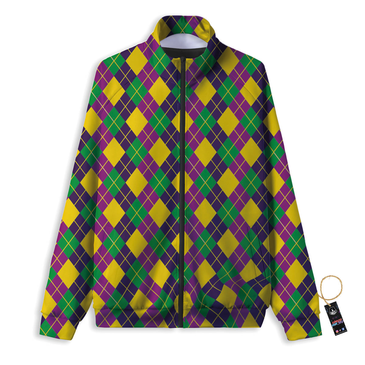 Plaid Mardi Gras Print Pattern Track Jacket-grizzshop