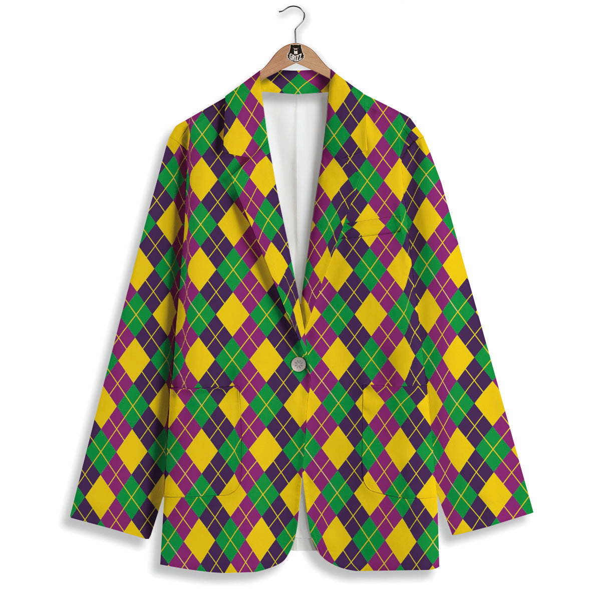 Plaid Mardi Gras Print Pattern Women's Blazer-grizzshop