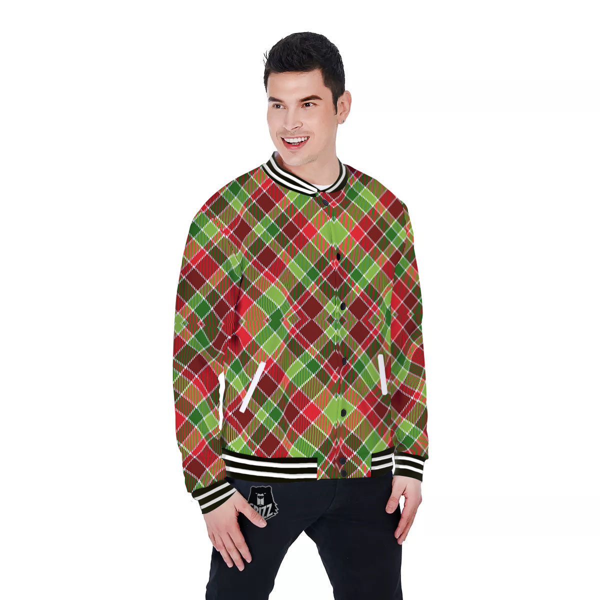 Plaid Merry Christmas Print Pattern Baseball Jacket-grizzshop