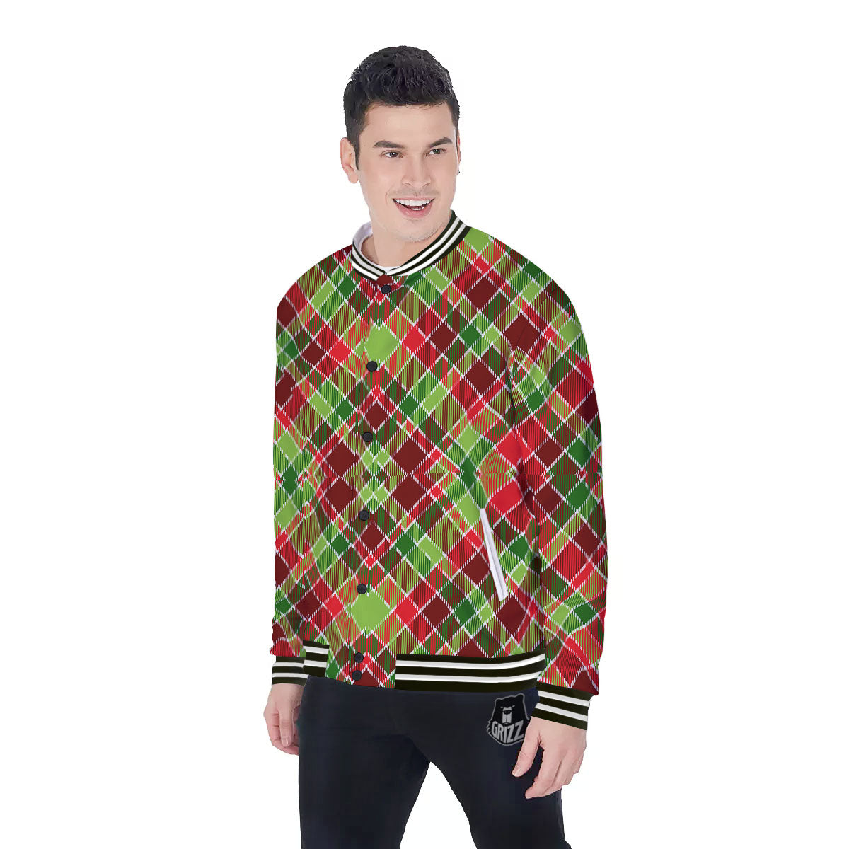 Plaid Merry Christmas Print Pattern Baseball Jacket-grizzshop