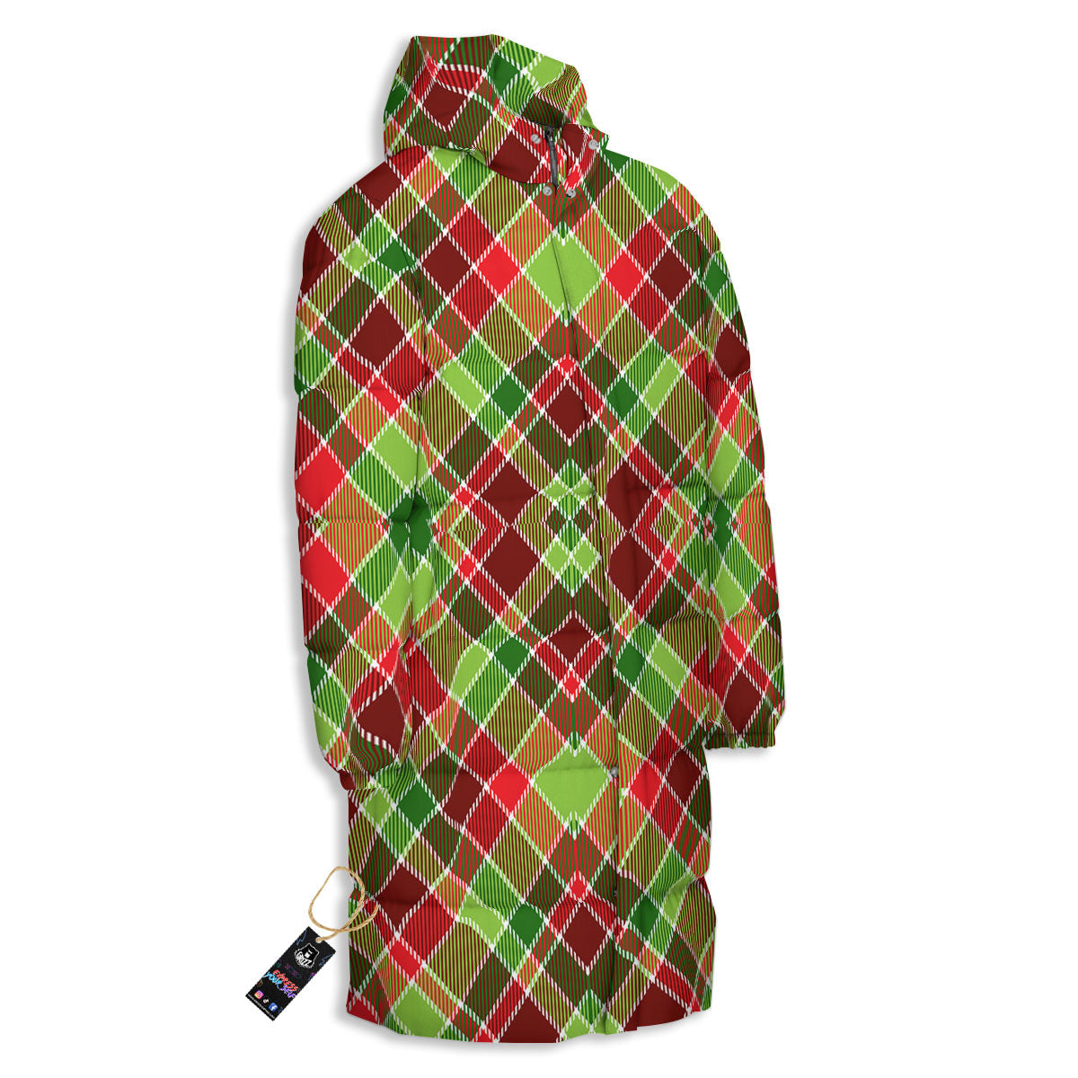 Plaid Merry Christmas Print Pattern Long Down Jacket-grizzshop