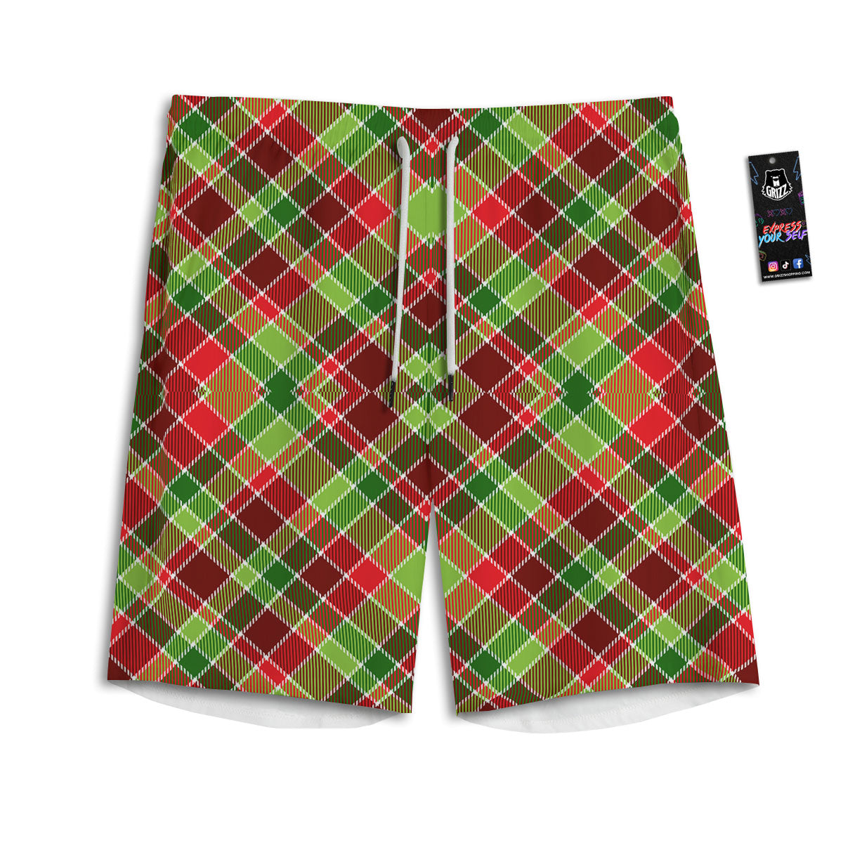Plaid Merry Christmas Print Pattern Men's Athletic Shorts