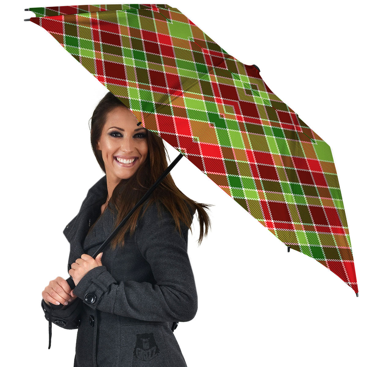 Plaid Merry Christmas Print Pattern Umbrella-grizzshop