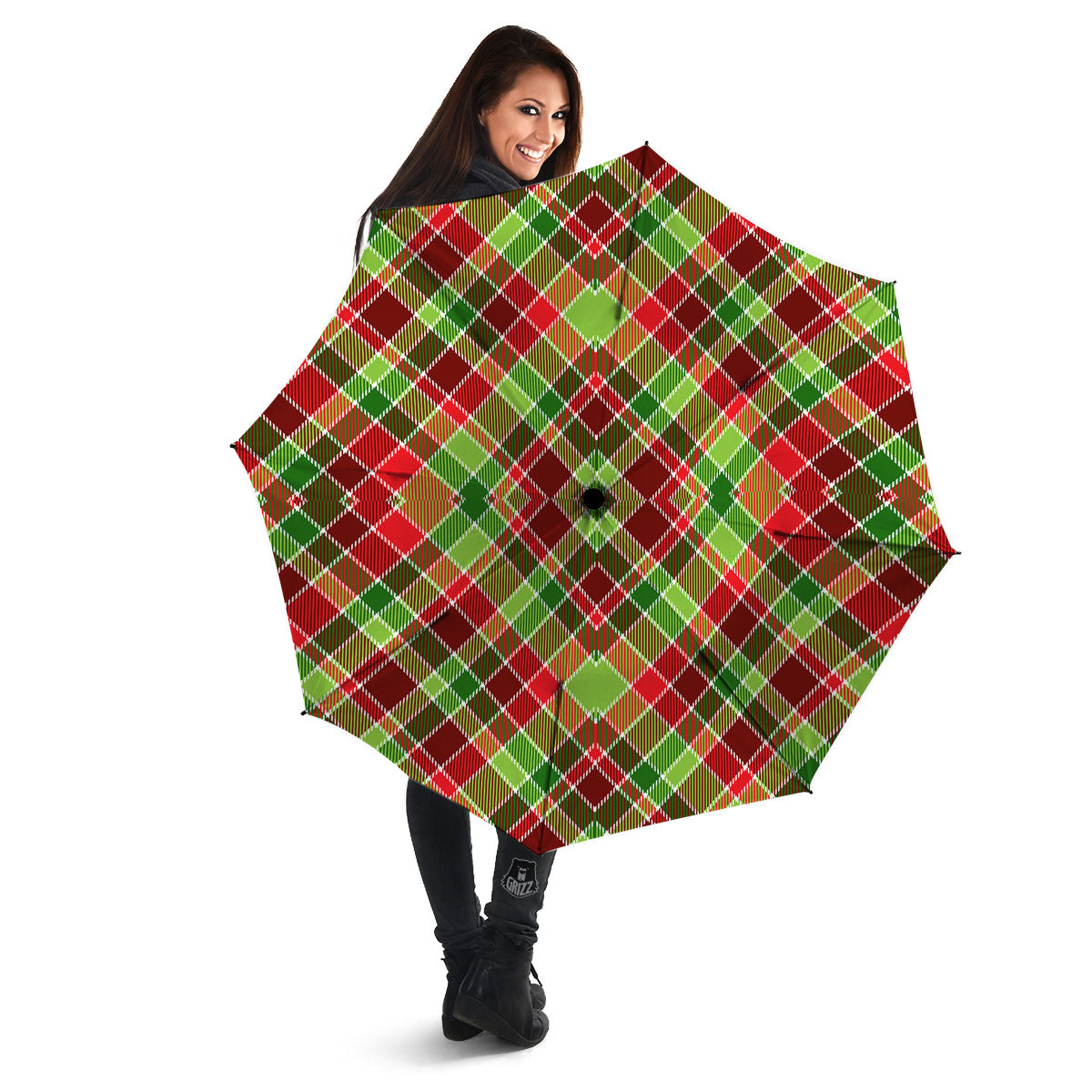 Plaid Merry Christmas Print Pattern Umbrella-grizzshop
