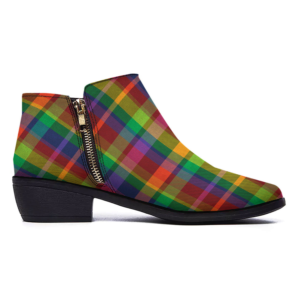 Plaid Rainbow Print Pattern Ankle Boots-grizzshop
