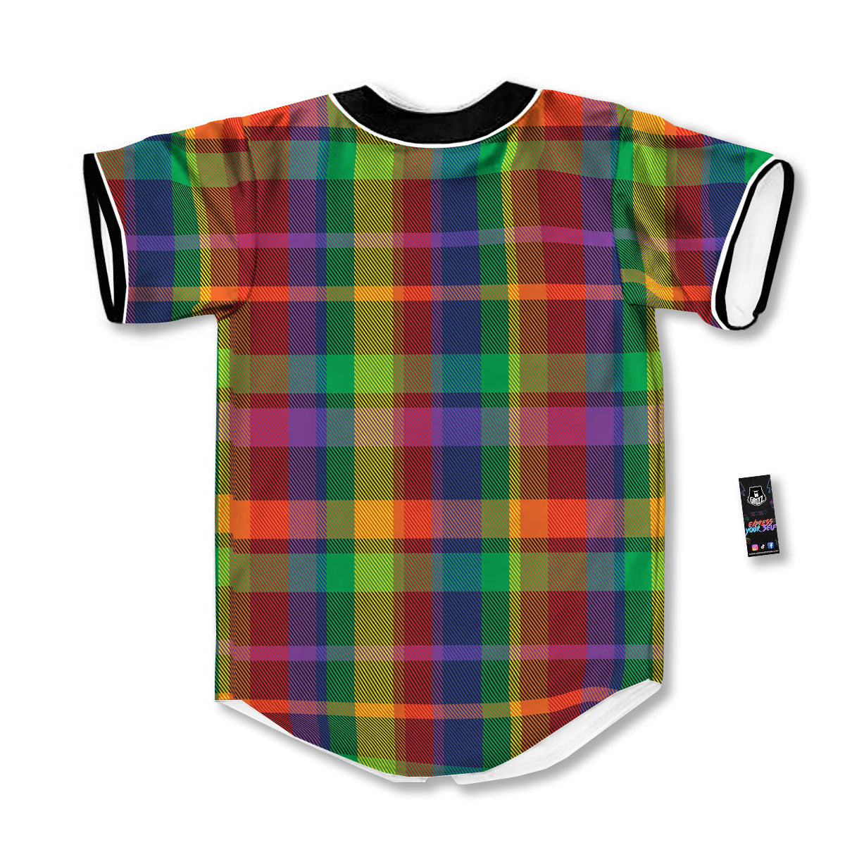 Plaid Rainbow Print Pattern Baseball Jersey-grizzshop