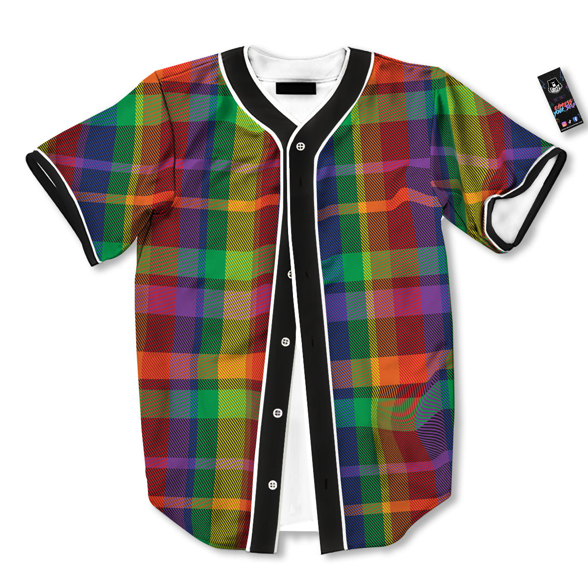 Plaid Rainbow Print Pattern Baseball Jersey-grizzshop