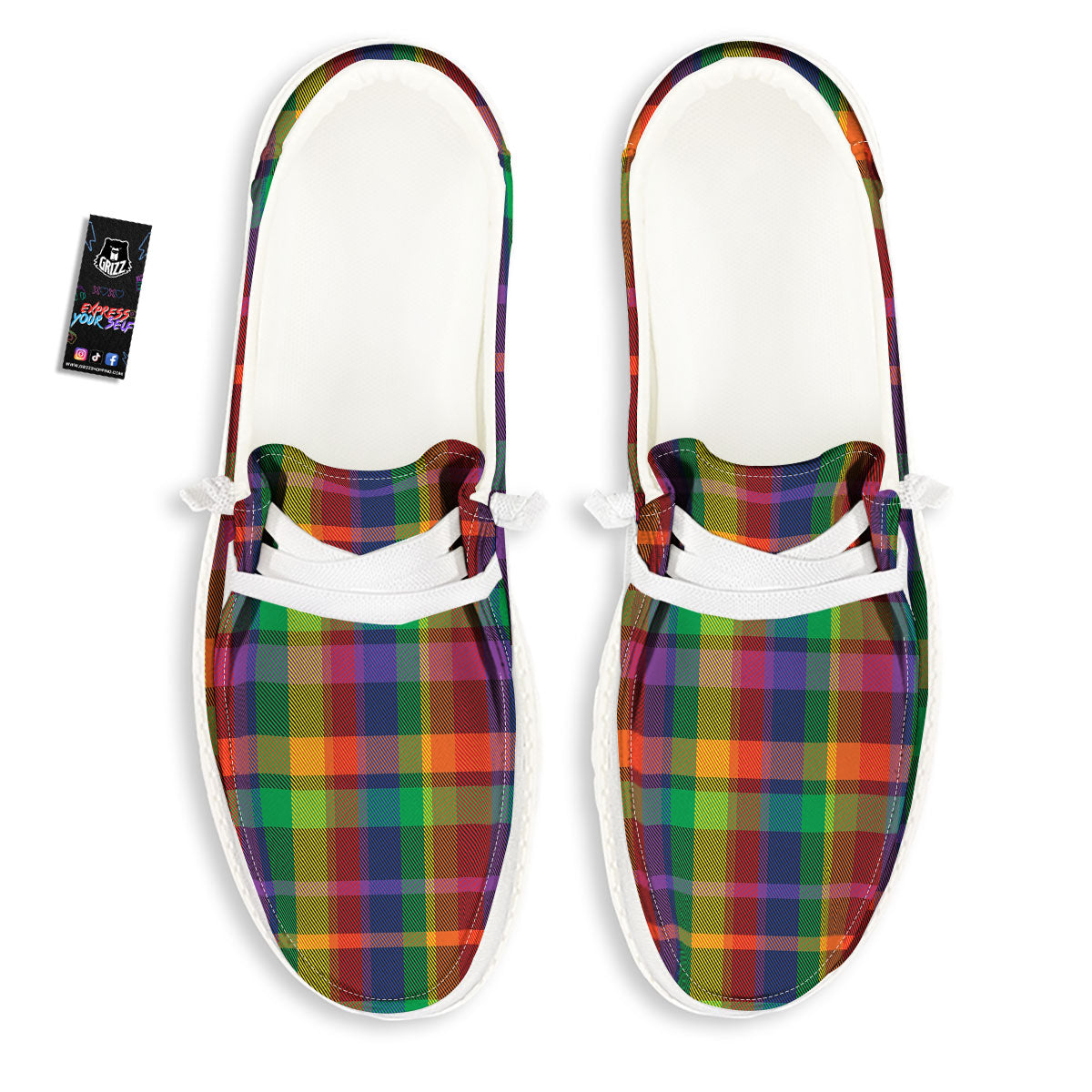 Plaid Rainbow Print Pattern Black Loafers-grizzshop