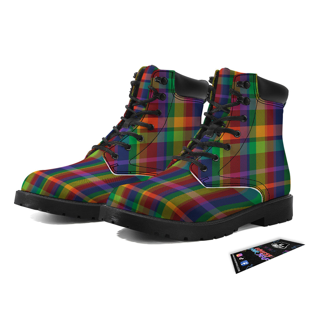 Plaid Rainbow Print Pattern Boots-grizzshop