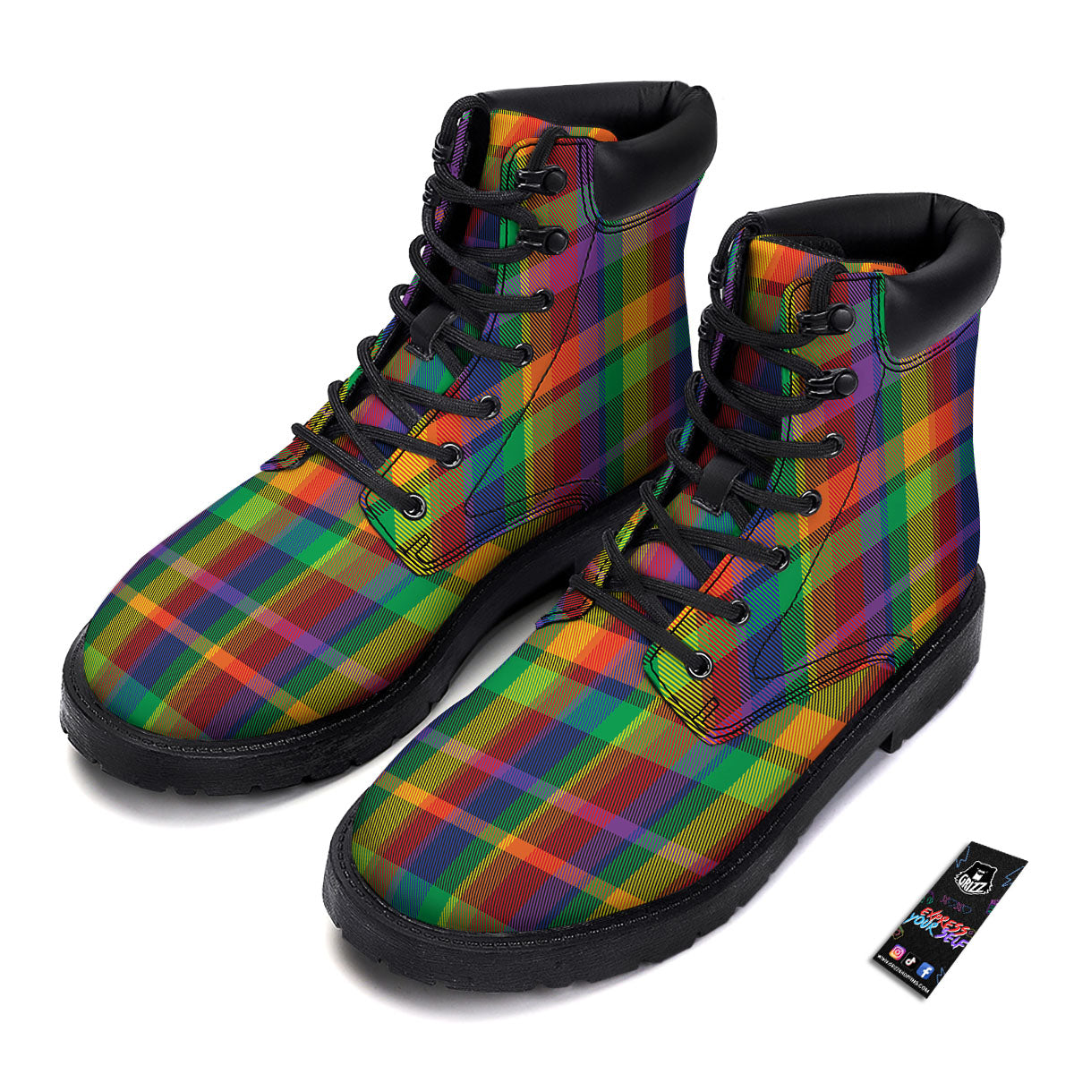 Plaid Rainbow Print Pattern Boots-grizzshop