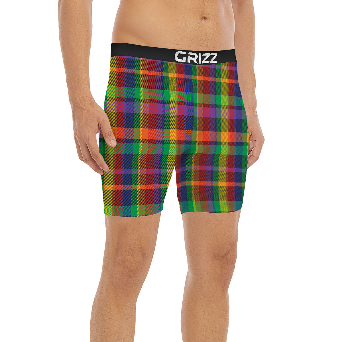 Plaid Rainbow Print Pattern Boxer Briefs-grizzshop
