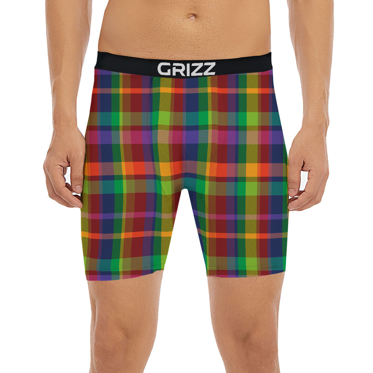 Plaid Rainbow Print Pattern Boxer Briefs-grizzshop